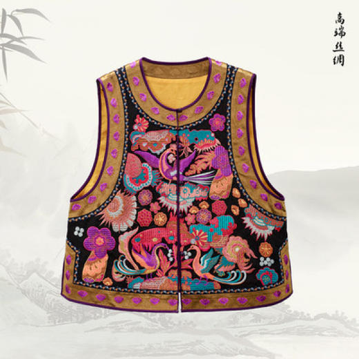 【咕咕同款】NANSONGSILK/NS【凤凰争鸣】新中式凤凰争鸣香云纱重工刺绣中式马甲M1D536083Y南宋 商品图9