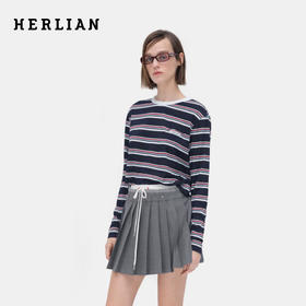 Herlian2026年春季新品条纹撞色女士长袖T恤logo刺绣打底衫