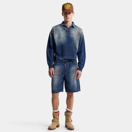 DSQUARED2 男士字母徽标标签棉质休闲短裤 藏蓝色 S74KB1108 D13192 470 商品图3