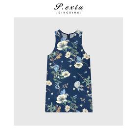 04-1潘依绣丁丁宠粉气质晕染印花背心圆领连衣裙Q6412