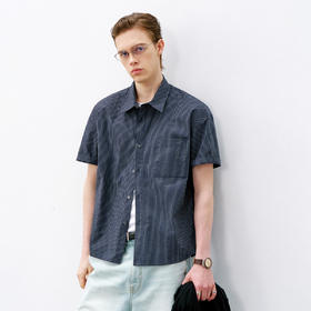 714street美式复古细格纹短袖衬衫2026新款春季纯棉格子衬衣男女