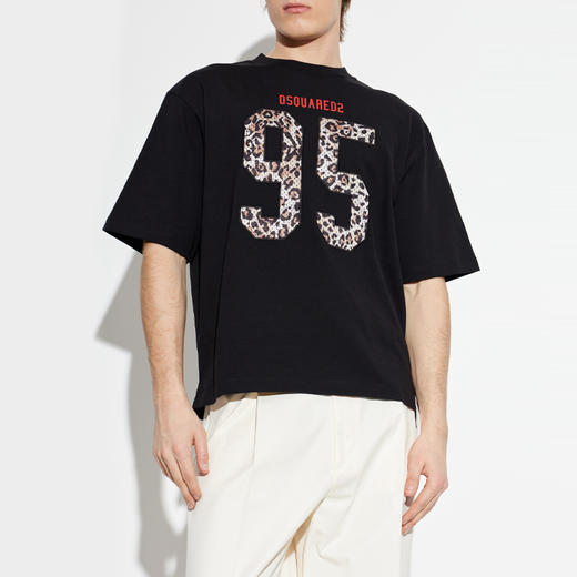 DSQUARED2 男士Wild2图案印花棉质圆领短袖T恤 黑色 S71GD1649 D20033 900 商品图1