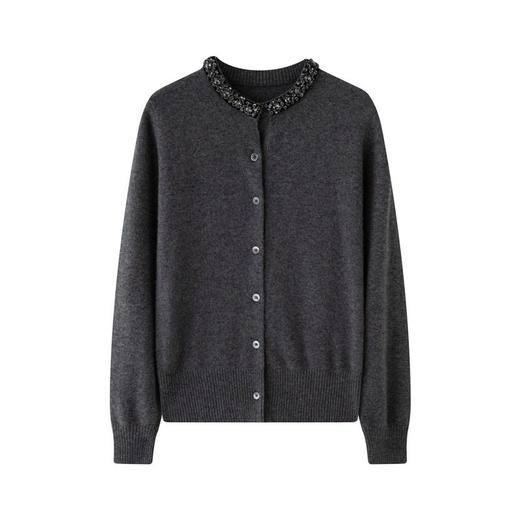 「高货rig」洛诗琳轻奢重工钉珠羊绒衫2025秋冬新款圆领显瘦针织毛衣外套 商品图4