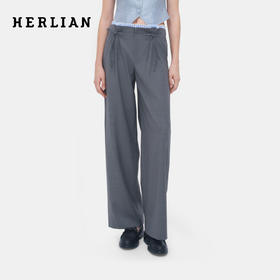 HERLIAN 2026年春季新品格纹拼接蝴蝶结抽褶设计西装裤直筒长裤