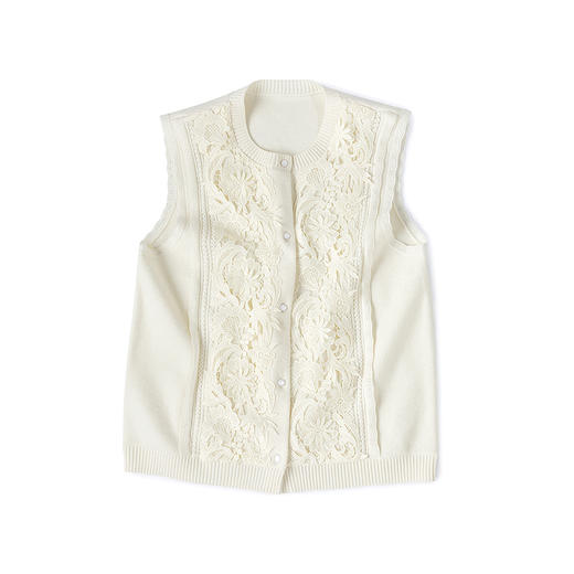 【林栖设计小店】花间来信|米白色镂空肌理绣花2026春新款优雅毛织马甲G1961393 商品图8