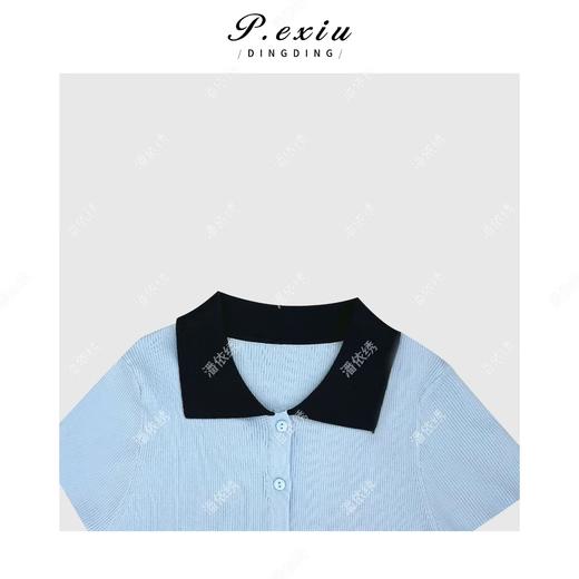 04-1潘依绣丁丁宠粉针梭织拼接撞色翻领短袖开衫Q3640 商品图2