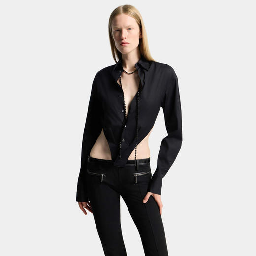 DSQUARED2 女士混纺棉质深V领长袖衬衫 黑色 S72DL0779 S44131 900 商品图2