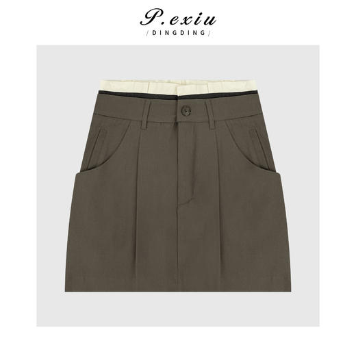 04-3潘依绣丁丁宠粉撞色双层腰头西装半身裙Q6941 商品图0