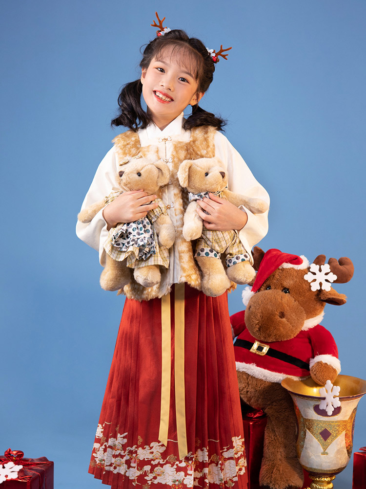 重回汉唐鹿绒绒原创明制儿童汉服女童改良短比甲秋冬季