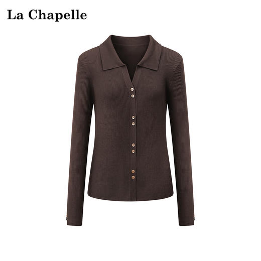 拉夏贝尔/La Chapelle针织开衫2026新款翻领绵羊毛柔软弹力修身显瘦上衣 商品图1