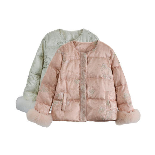 【咕咕同款】NANSONGSILK/NS新中式百搭国风新中式圆领毛毛袖羽绒服Q90D61601Z南宋 商品图6