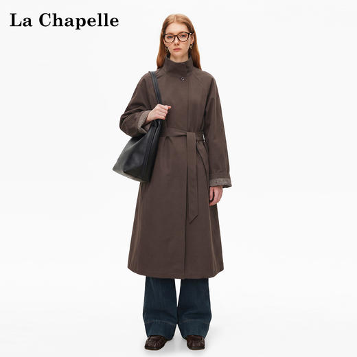 天猫同步【松弛高级感】拉夏贝尔/La Chapelle英伦风垂感宽松显瘦风衣外套通勤休闲立领大衣 商品图1