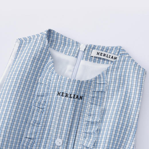 HERLIAN 2026年春季新品蓝格塔克褶荷叶花边桑蚕丝背心无袖连衣裙 商品图3