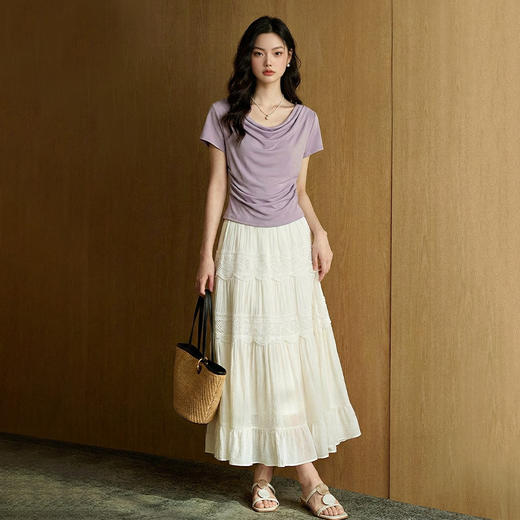 西遇法式温柔风松紧腰半身裙女2026春季新款高腰镂空勾花A字长裙E0060120 商品图3