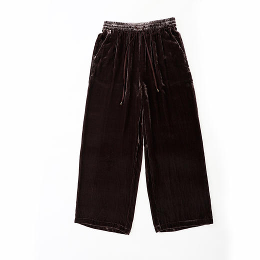 NANSONGSILK/NS新中式时髦高腰宽松垂感松紧腰直筒丝绒裤M1B536071Y南宋 商品图3