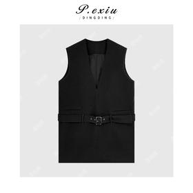 04-3潘依绣丁丁宠粉羊毛人丝赫本风气质高级感腰带V领无袖连衣裙Q85591