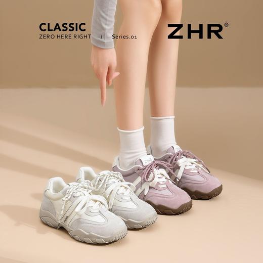 ZHR真皮舒适德训鞋厚底增高运动休闲鞋2026春秋新款百搭阿甘鞋女 商品图1