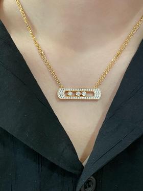 梅西卡 宽版双链2.8满钻项链，经典的move系列（XTY）