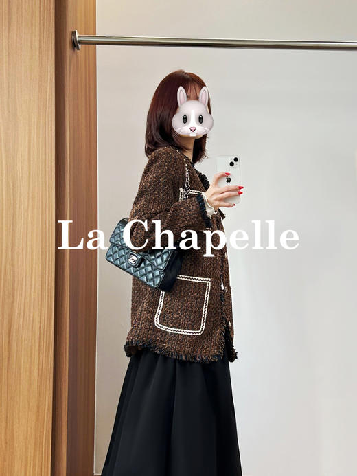 专柜实拍【财阀千金风】拉夏贝尔/La Chapelle轻奢重工！羊毛混纺气质圆领法式撞色粗花呢香风外套 商品图3
