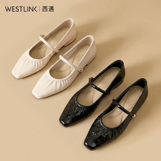 西遇玛丽珍鞋女2026春季新款一脚蹬浅口方头法式褶皱设计低跟单鞋V0166216 商品图4