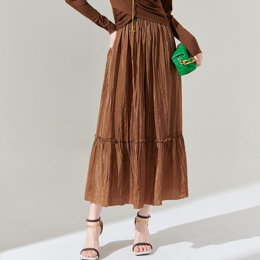 剩L/XL 芳外 松紧腰褶裥伞摆高腰流光蛋糕裙半身裙女0102 商品图1