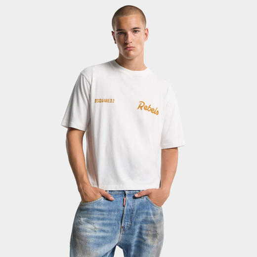 DSQUARED2 男士字母徽标刺绣棉质圆领短袖T恤 白色 S74GD1542 D20108 100 商品图2