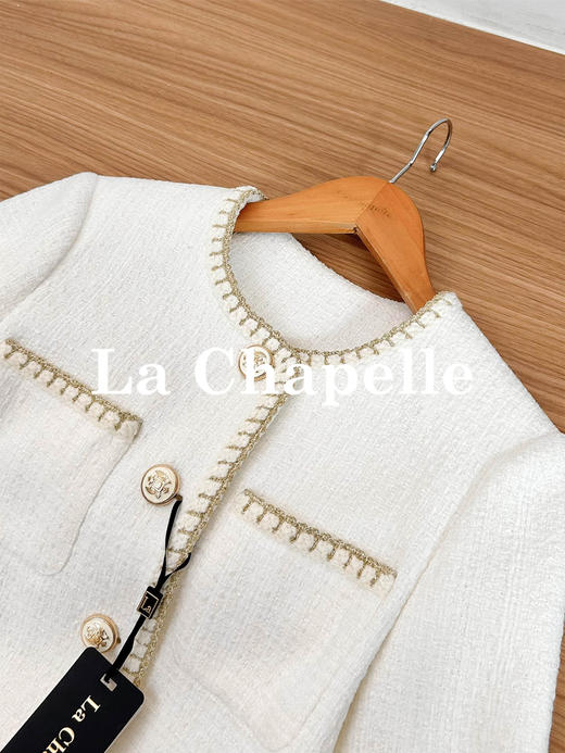 拉夏贝尔/La Chapelle轻奢！绵羊毛混纺气质圆领撞色小香风外套 商品图7