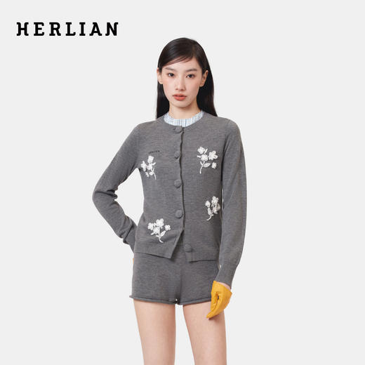HERLIAN 2026年春季新品钉珠花女士圆领针织长袖开衫 商品图0