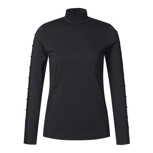 St家春季新款女士珍珠边立领长袖外穿打底衫，一款简约又满满高级感的基础款单品，搭配神器，柔滑亲肤高弹不紧绷，是真的很舒服，低调也不缺设计感，袖子珍珠织带边点缀，配上背心外套或单穿都能穿出时髦精致感！ 商品图0