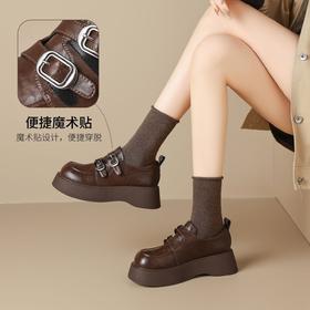 ZHR搭扣魔术贴厚底鞋2026新款英伦单鞋复古乐福鞋百搭圆头小皮鞋