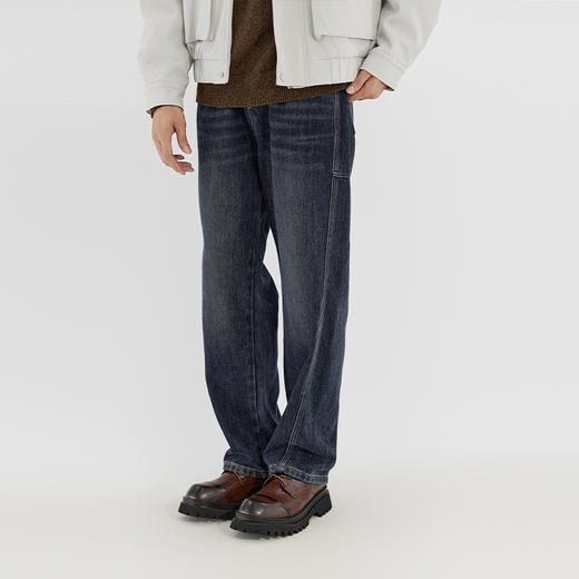 【新品上新】HX 冬季水洗弯刀牛仔长裤C201540041101 商品图1