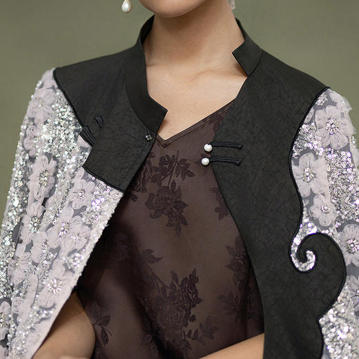 【林栖设计小店】鎏光溯影|深咖啡优雅提花复古宽松2026春新款无袖连衣裙1961170 商品图2