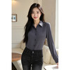 米思阳 知性优雅风 通勤OL单排扣百搭简约灰色衬衫女4927 商品缩略图1