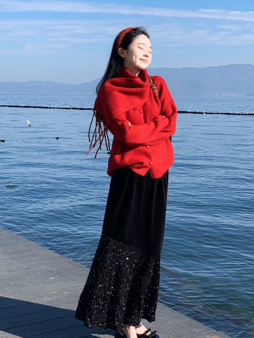 【百图lulu定制】【虞美人闪光裙】鱼尾 亮片 点缀 丝绒鱼尾裙 商品图6