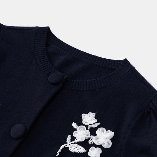 HERLIAN 2026年春季新品钉珠花女士圆领针织短袖开衫 商品图3