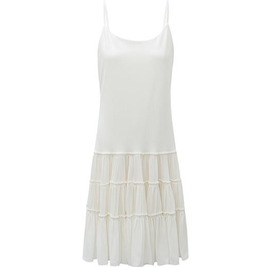 SELFWHO白色梭织拼接船领连衣裙女2026春新款可调节肩带A字无袖裙 商品图4