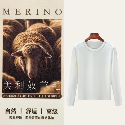 「自j」全新升级【铂金会员128/天猫169/差价41】(72139)洛诗琳含羊毛打底衫2026春季新款圆领正肩显瘦长袖T恤女 商品图3