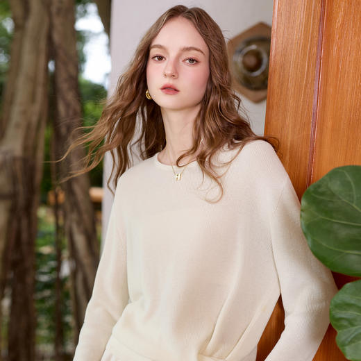 【呼吸麻】三彩2026春季新款宽松针织衫圆领莱赛尔套头罩衫M 商品图1