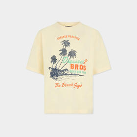 DSQUARED2 男士复古风格图案印花棉质圆领短袖宽松T恤 淡黄色 S74GD1547 D20106 171