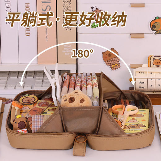 【5层收纳笔袋 分类收纳 整齐有序】卡皮巴拉火山翻盖透明多层笔袋 小学生耐脏文具盒 高颜值儿童铅笔盒 商品图1