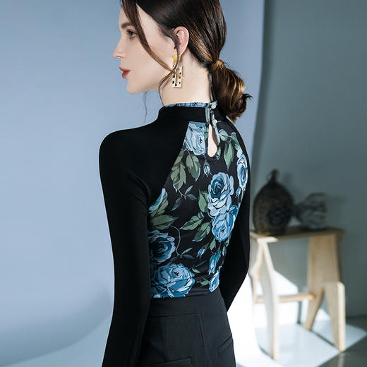 印花拼色复古长袖洋气小衫 商品图3