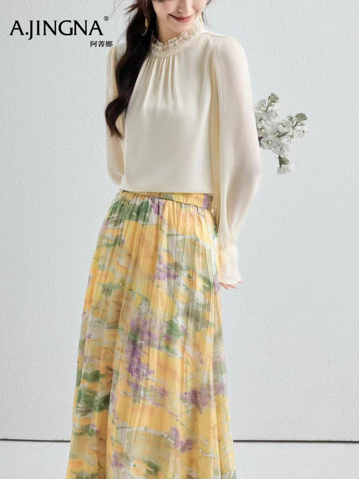 【雪纺衫】阿菁娜春季新款新中式法式衬衫立领木耳边雪纺衫东方雅致邂逅法式浪漫一件解锁双重美学F31C201006 商品图0