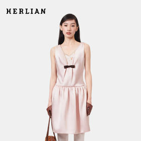 HERLIAN 2026年春季新品蝴蝶结装饰深V领少女缎面无袖连衣裙