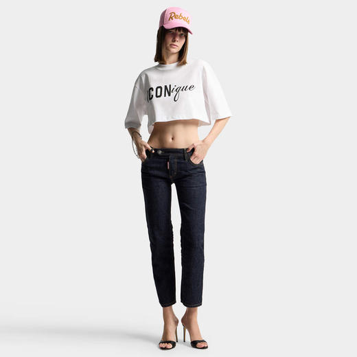 DSQUARED2 女士字母徽标印花棉质圆领短袖短款T恤 S73GC0309 D20033 100 商品图3