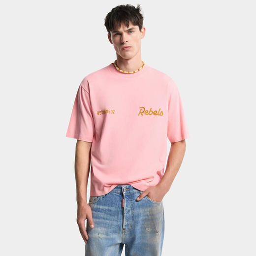 DSQUARED2 男士字母徽标刺绣棉质圆领短袖T恤 粉红色 S74GD1542 D20108 249 商品图2