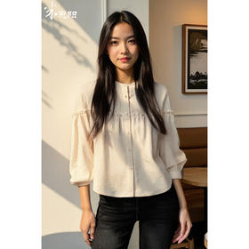 米思阳新款设计感圆领衬衫洋气显瘦韩版上衣女7Y25CC4776