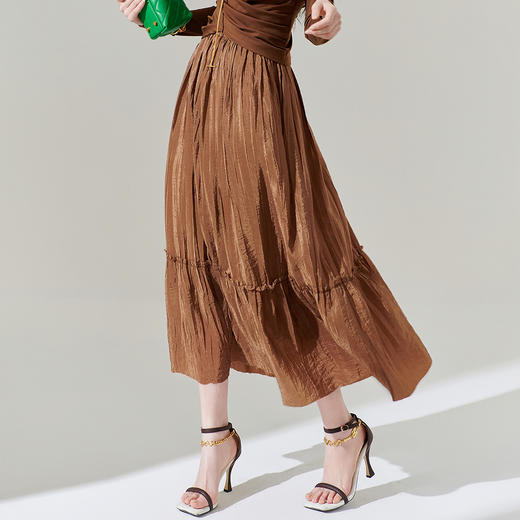 剩L/XL 芳外 松紧腰褶裥伞摆高腰流光蛋糕裙半身裙女0102 商品图0