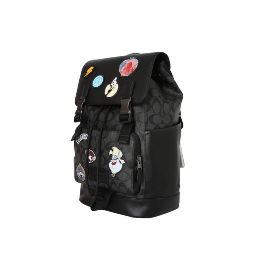 经典老花抽绳卡扣开合卡通徽标贴饰 织物拼牛皮 书包背包双肩包 大号 男款 黑色 商品图0