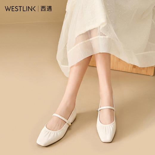 西遇玛丽珍鞋女2026春季新款一脚蹬浅口方头法式褶皱设计低跟单鞋V0166216 商品图1