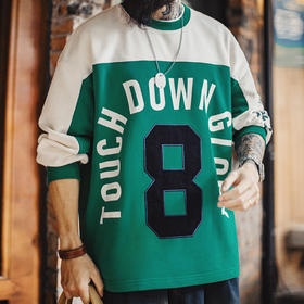 马登工装美式复古球衣风撞色长袖T恤数字圆领套头卫衣外套男款春